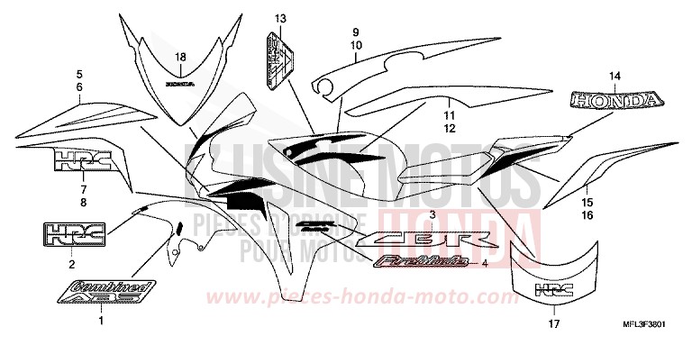 RAYURE/MARQUE (2) von CBR1000RR "Fireblade" PEARL SUNBEAM WHITE (NHA66HA) von 2009